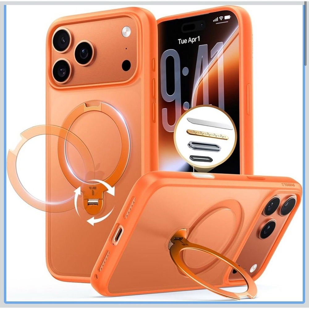 TORRAS Q3 Spin for‎ iPhone 17 Pro Case, Patented 360 Magnetic Stand-Orange